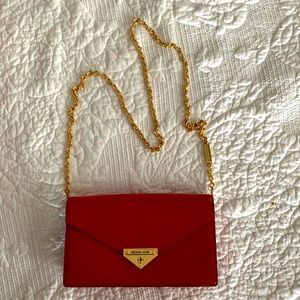Red leather crossbody shoulder bag